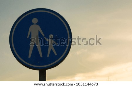 Blue White Traffic Sign For A Footh Path In The Sunset In Holland