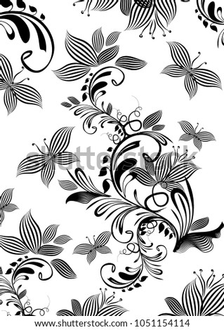 Vertical floral background with butterflies. Vector