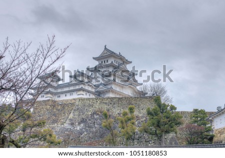 It is a picture taken by HDR method of Himeji Castle on a rainy day.