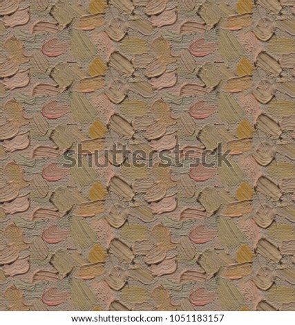Seamless pattern Oil painting on linen  canvas. Red, green, yellow brown texture. May be used as background or picture fragment. Brushstrokes of cracked old paint