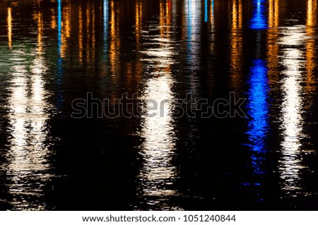 Night water reflections on Neris river in Vilnius, Lithuania