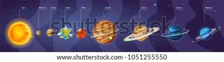 Space planets, asteroid, moon, fantastic cosmic illustration. Solar System planets isolated vector. Collection of  solar system planets.  Royalty-Free Stock Photo #1051255550