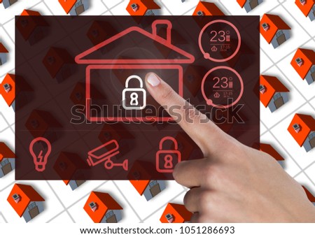 Digital composite of Hand touching a Home automation system App Interface