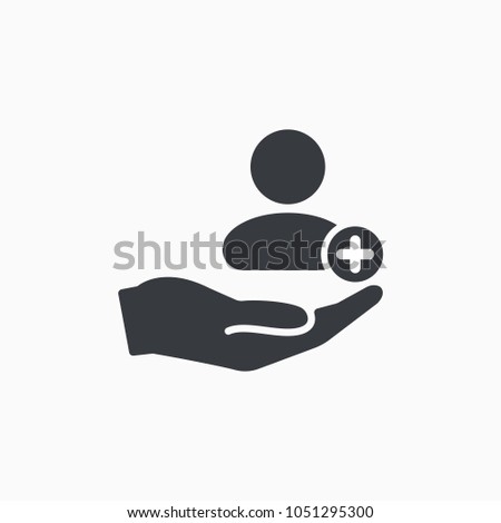 Patient icon. Customer icon with add, additional sign. Patient icon and new, plus, positive symbol. Patient, icon, new, customer, support, safety, retention, extra, join, more, plus Royalty-Free Stock Photo #1051295300