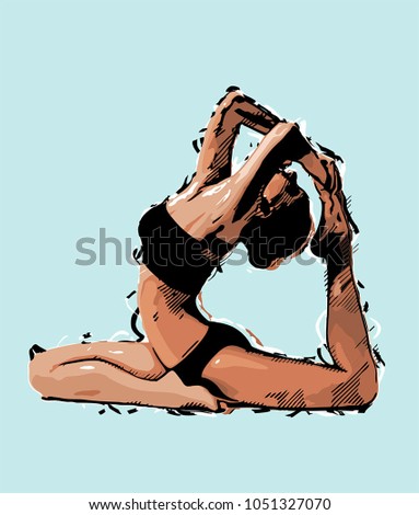Icon girl doing yoga. The girl in the dove pose. Stock vector image girl doing yoga