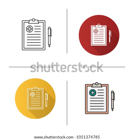 Medical report icon. Doctor advice. Flat design, linear and color styles. Isolated vector illustrations
