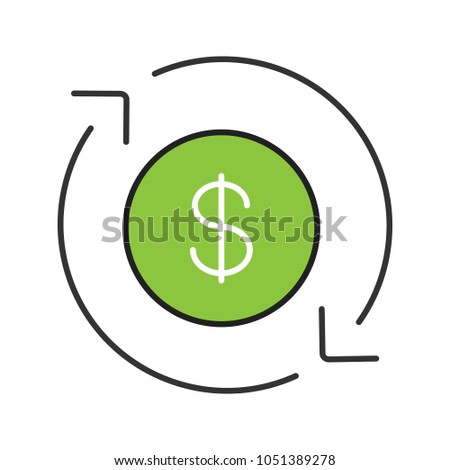 Dollar currency exchange color icon. Refund. Circle arrow with dollar sign inside. Isolated vector illustration