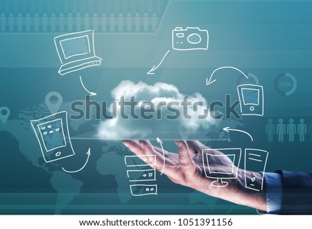 Business person holding futuristic tablet PC