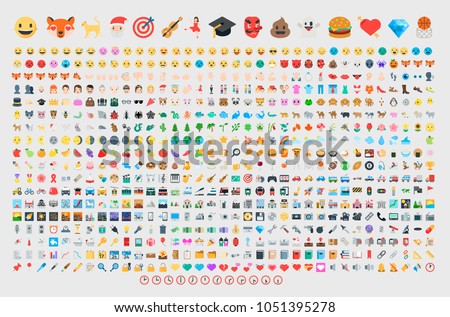 Emoticon set. Vector emoji set. Food, sport,  transport, music, people, animal, objects emoticon emoji icon set Royalty-Free Stock Photo #1051395278