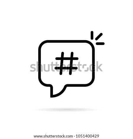 linear black hashtag logo in bubble. concept of communication sign or customer experience. minimal style trendy simple hash tag logotype graphic thin line art design isolated on white background Royalty-Free Stock Photo #1051400429