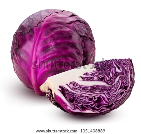 Red cabbage one slice isolated on white background. Clipping Path. Royalty-Free Stock Photo #1051408889
