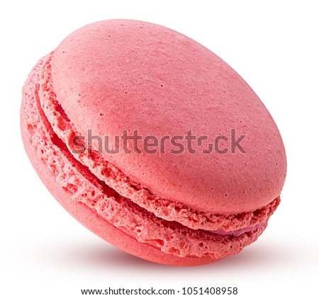 Sweet raspberries macarons isolated on white background. Clipping Path. Full depth of field. Royalty-Free Stock Photo #1051408958