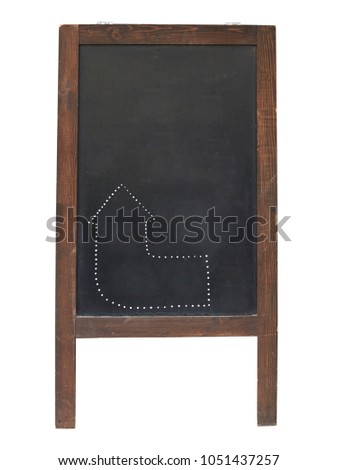 Sidewalk board for chalk writing a menu with the image of an up arrow, isolated on a white background with clipping path.