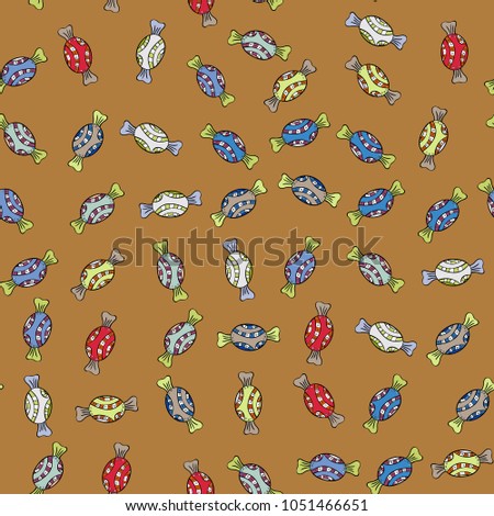 Christmas vector seamless pattern with candies on brown, neutral and black background. New year Vector illustration. Wrapping paper for Christmas gifts.