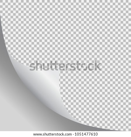 Page curl with shadow on blank sheet of paper. Vector element for advertising and promotional message. Isolated vector illustration on transparent background. For your design and business.