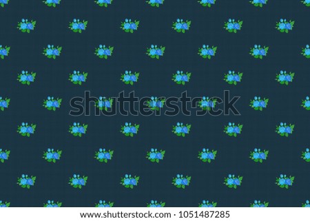 Raster Indian rose flowers and green leaves pattern. Can be used for greeting card background, backdrop, textile. Seamless ornament print in blue and green colors. Ethnic towel, henna style.