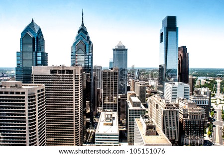 Skyline view of Philadelphia, PA  Aerial Photograph Royalty-Free Stock Photo #105151076