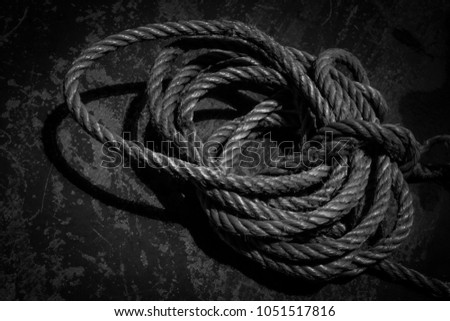 Nylon ropes close up picture in Black and White