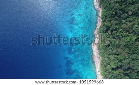 Aerial photo tropical island in Thailand. Similan Islands and Koh Bon