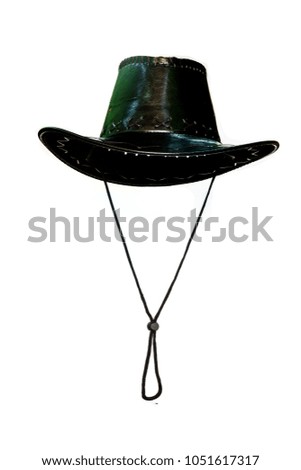 Black leather hat isolated white background.
