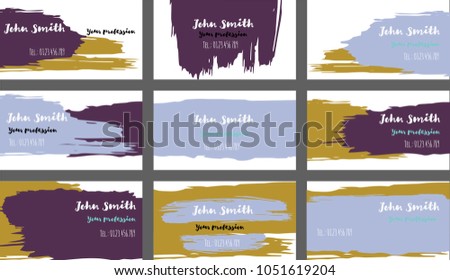 Oil Brushed Business Cards, Banners Vector Set. Funky Painted Dark Horizontal Backgrounds. Cool Hipster Business Cards, Banners Collection. Funny Paintbrush Futuristic Corporate Identity.