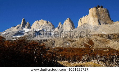 Los Torres mountains in the Torres del Paine National Park in Patagonia, Chile.