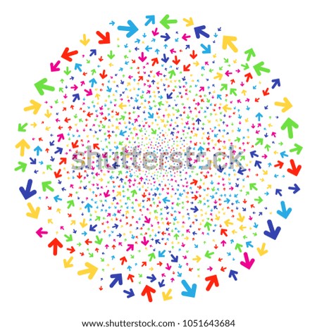 Psychedelic Arrow Direction festive round cluster. Vector sphere burst created with scatter arrow direction items. Psychedelic Vector illustration.