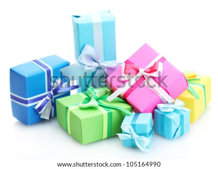 bright gifts with bows isolated on white