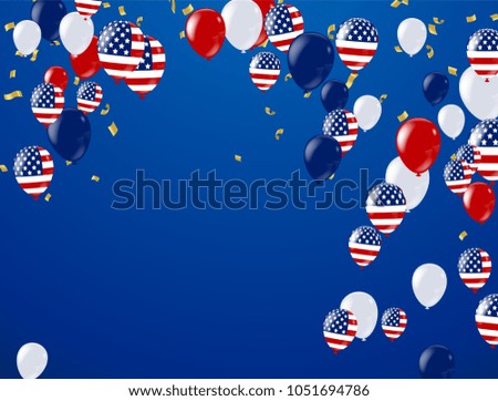 Fourth of July. 4th of July holiday banner, Celebration Banner. National American Greeting. Vector with American flags, balloons, petards, confetti, streamers, hat, vector illustration
