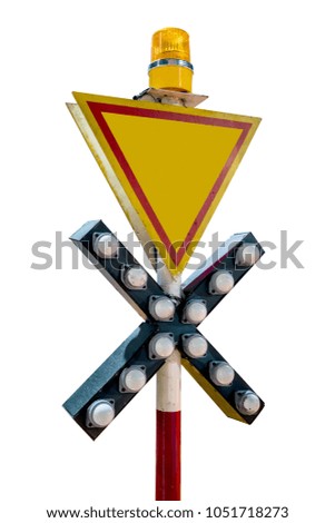 Railway or Railroad Crossing sign isolated on white background.