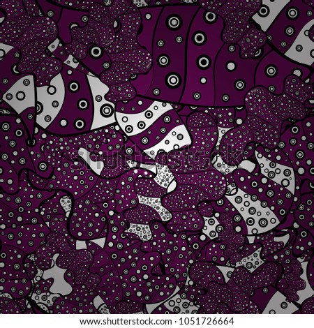 Vector - stock. Seamless Beautiful fabric pattern. It can be used on wallpaper, mug prints, baby apparels, wrapping boxes etc. Purple, black and white on colors. Doodles cute pattern. Nice background.