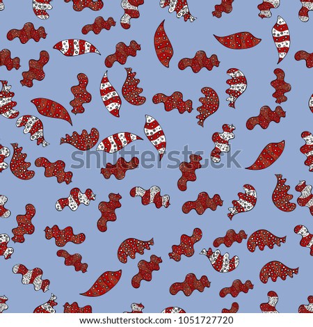 Vector illustration. Pattern blue, red and black on colors. Abstract doodles pattern. It can be used on mug prints, baby apparels, wallpaper, wrapping boxes etc. - stock. Seamless Cute fabric pattern.