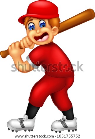 cute batter cartoon in action with smiling and bring stick