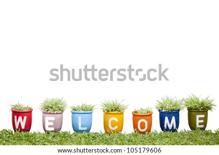 welcome word made from Jardiniere on white background