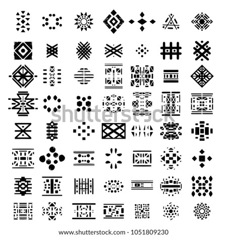 Logo, icons, signs, symbols. Abstract geometric shapes. Hand drawn design elements set isolated on white background