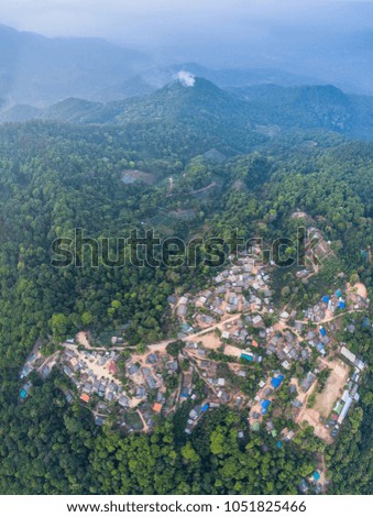 aerial photography Bann Mong Kunchangkien the last Mong hill tribe village on Doi Pui