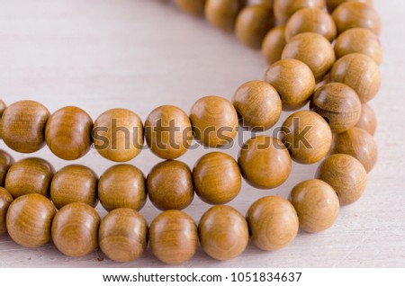 Close up of wood mala beads for mindfulness or practice yoga.mala beads texture