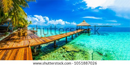 Maldiv beach resort, panoramic landscaps Royalty-Free Stock Photo #1051887026