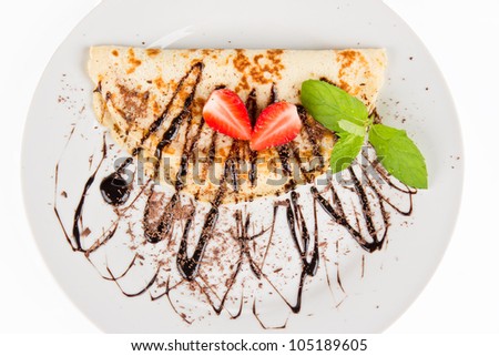 Sweet pancake with chocolate, top view