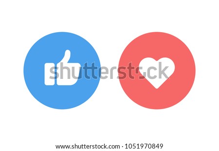 Thumbs up and hearts on a white background