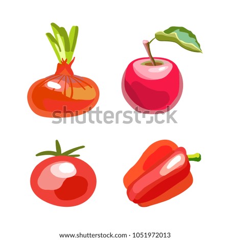 Sets of vegetables and fruits. Isolated icons. Symbol for the menu of cafes and restaurants. Vector illustration.

