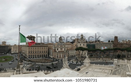 Venezia Square, view from the top, panorama of the city, capital, banner, flag, architecture, Rome, Italy, Venice Square