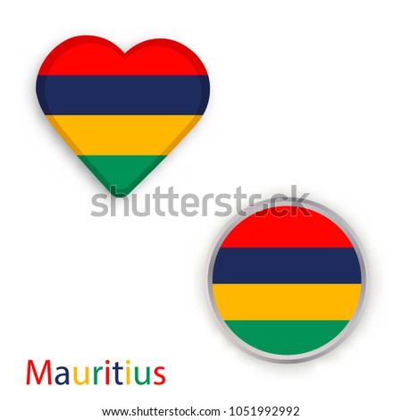 Heart and circle symbols with flag of Republic of Mauritius. Vector illustration