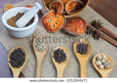food ingredient seasoning for kitchen on wood table