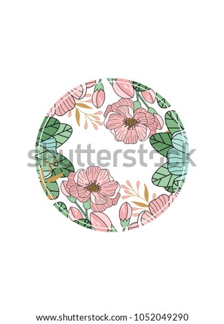 Flower frame for greeting card, wedding invitation design with flowers and leaves. Hand painted floral background for your text. Template.Vector illustration.