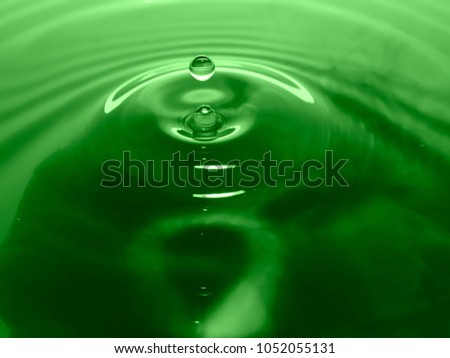 Macro photography green water drop / ink drops splash and ripples, wet, conceptual for environmental, conservation, drought, artistic, for website banners, backgrounds, and graphics with copy space.