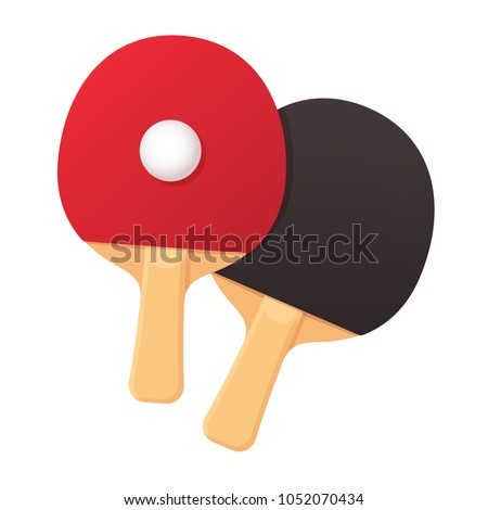 Two realistic ping pong rackets with ball. Table tennis equipment vector illustration.