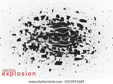 Geometric banners.Abstract explosion of black glass.Square and circle destruction shapes.3d effect of particles.Vector illustration.