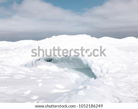Ice cave on frozen Lake Superior in Copper Harbor, MI. 