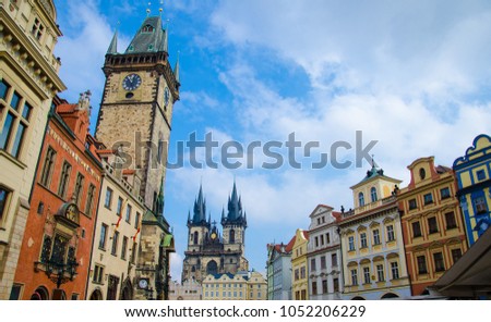 Old Town Hall (Staromestska Radnice) and Astronomical Clock (Prazsky orloj) on the Old town square with Church of Our Lady before Tyn in the stare mesto, Prague, Czech Republic